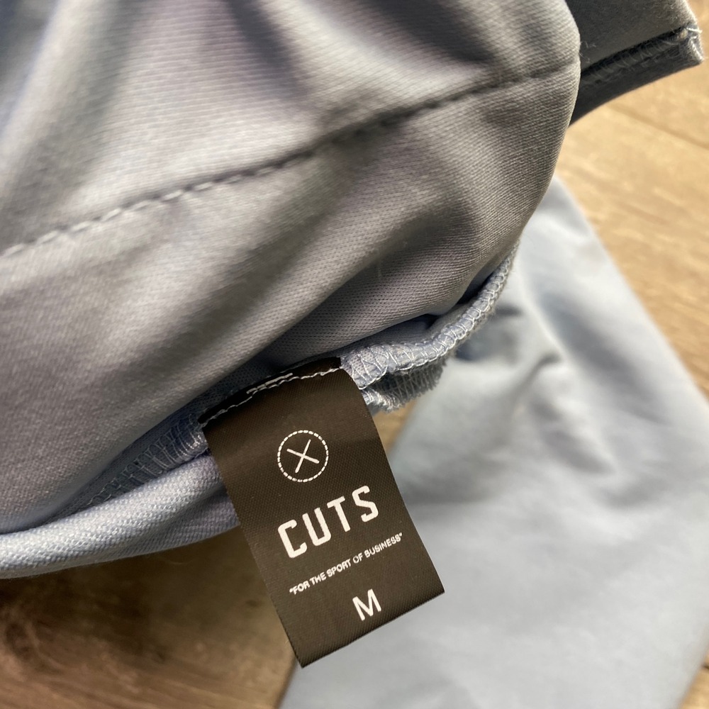 Cuts Hoodie Split-Hem Mens Medium Light Blue Polyester Cotton Blend Pullover - Picture 3 of 9